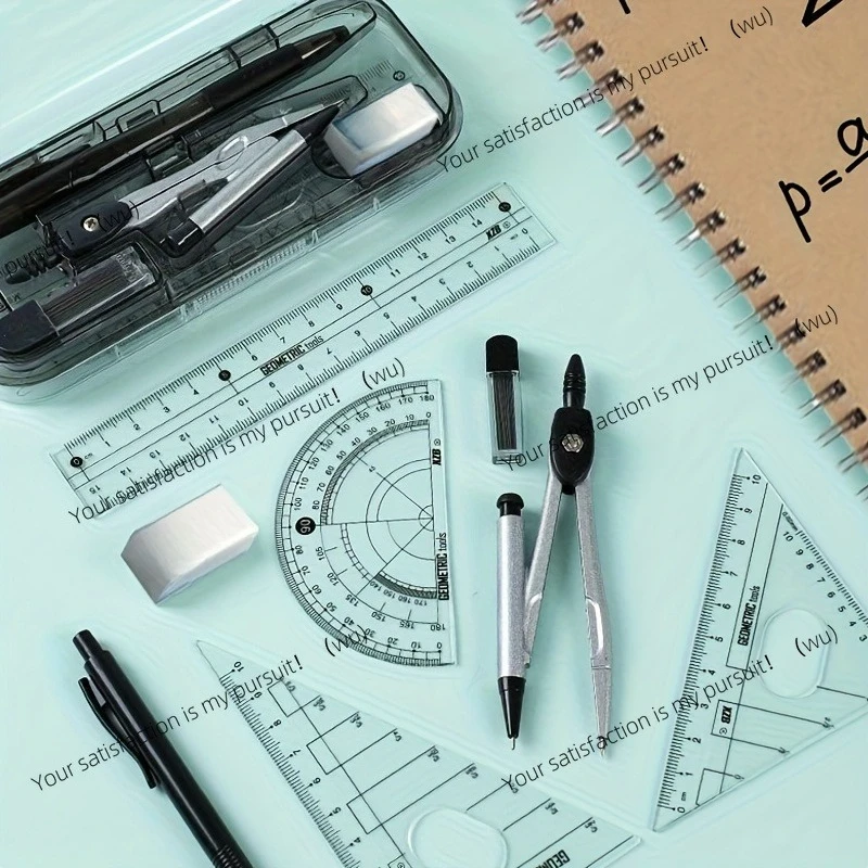 8-in-1 Mathematical Geometry Kit with Compass Ruler and Protractor, Essential for The Start of School Season