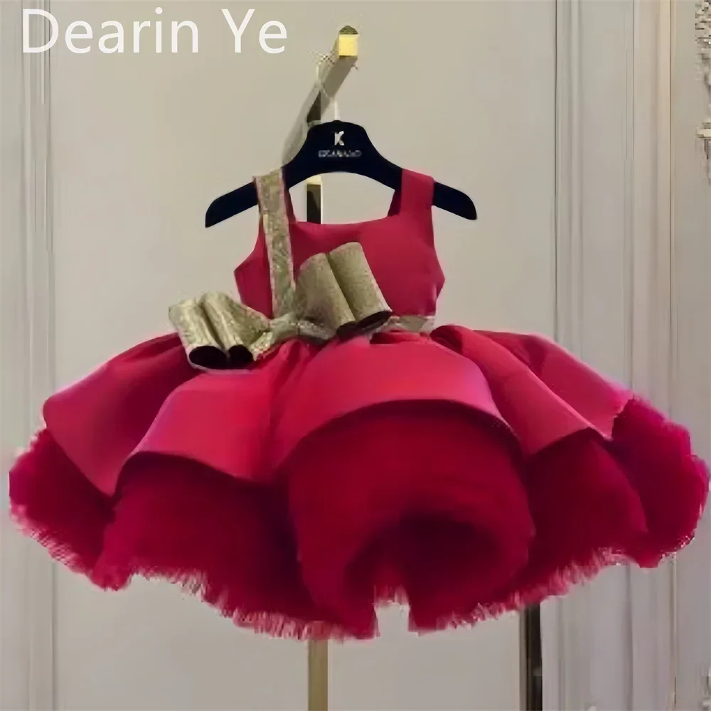 Customized Flower Girl Dress Prom Gown Evening Dearin Shoulder Girdle Ball Mini Length Bows Skirts Draped Dresses Saudi Arabia