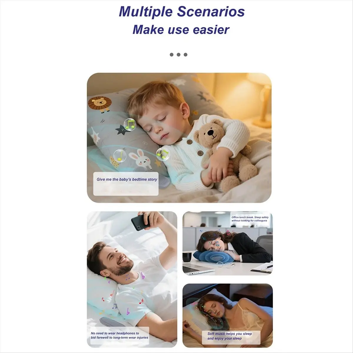 popop Mini Bone Conduction Bluetooth Speaker Sleep Aid Wireless Sound Bar Under Pillow Stereo Music Player Timed Shutdown