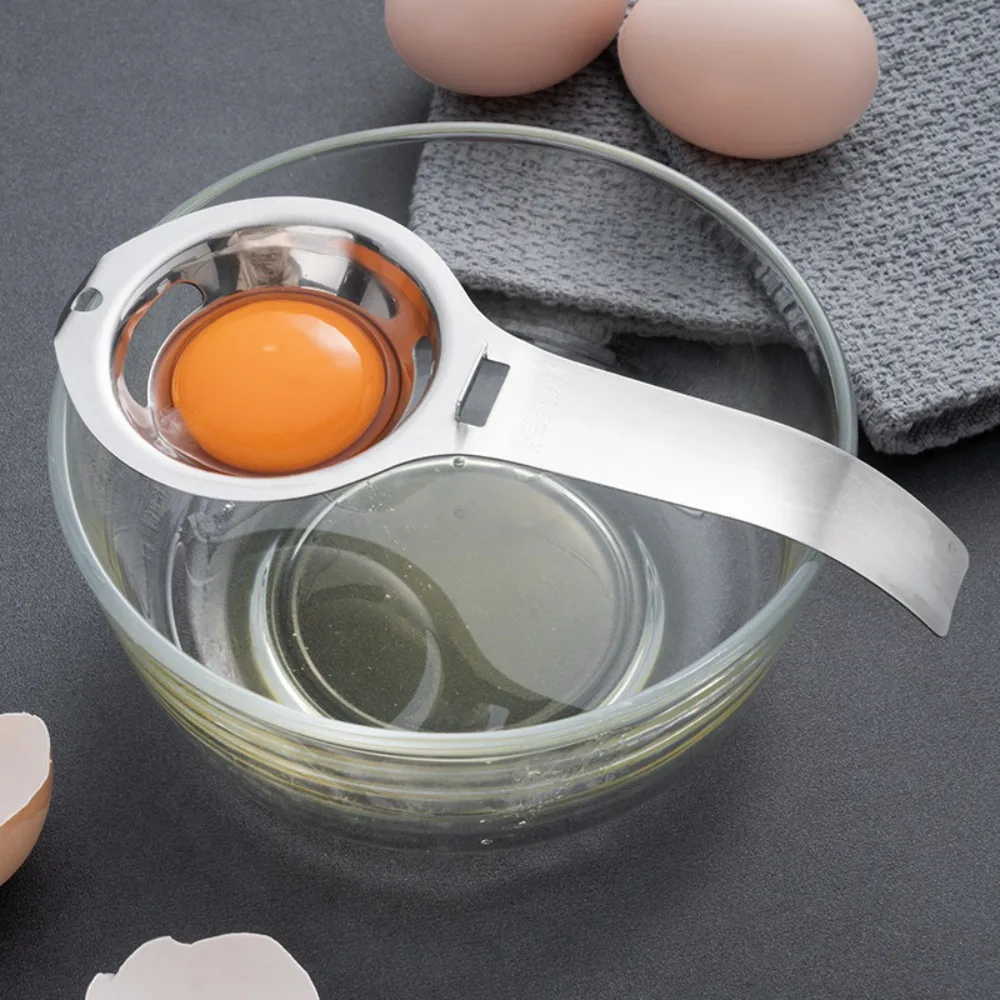 Stainless Steel Egg Separator Extended Handle Rust-proof Egg Yolk White Filter Integrated Design Household Egg Sieve