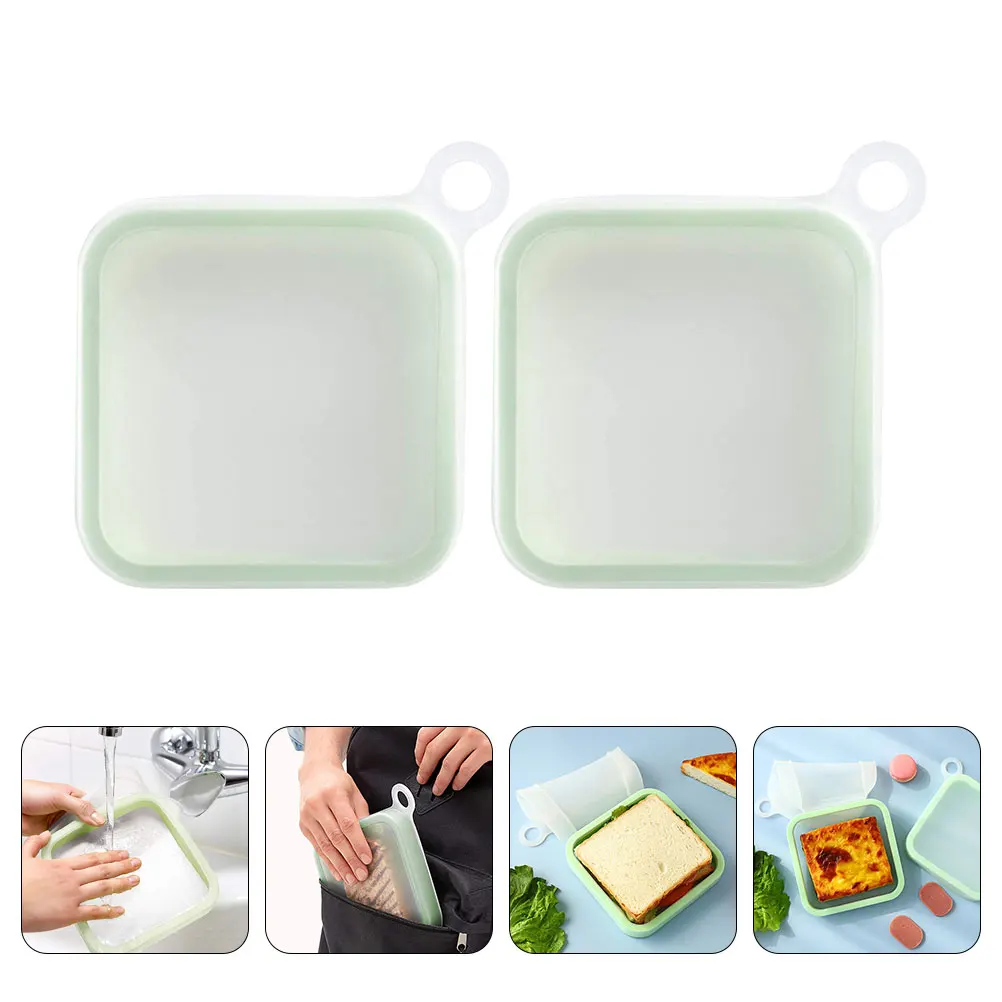 

2pcs Reusable Sandwich Storage Box Large Container Hanging Hole Food Snacks Fruits Outdoor Travel Lunch Bread Toast Case
