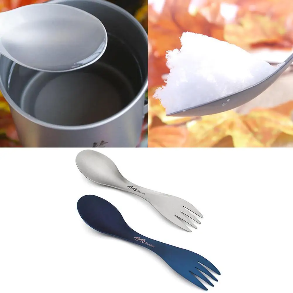 10PCS Titanium Spork Spoon pentole ultraleggere portatili per campeggio all'aperto accessori da Picnic escursionismo viaggi 2 in1 stoviglie