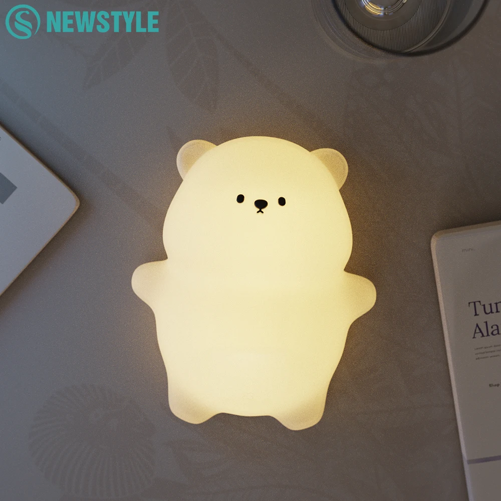 Novelty Lying Bear Night Light 7 Colors Dimmable Kawaii Sleeping Nightlights Touch Control Beside Lamp for Kids Room Decor