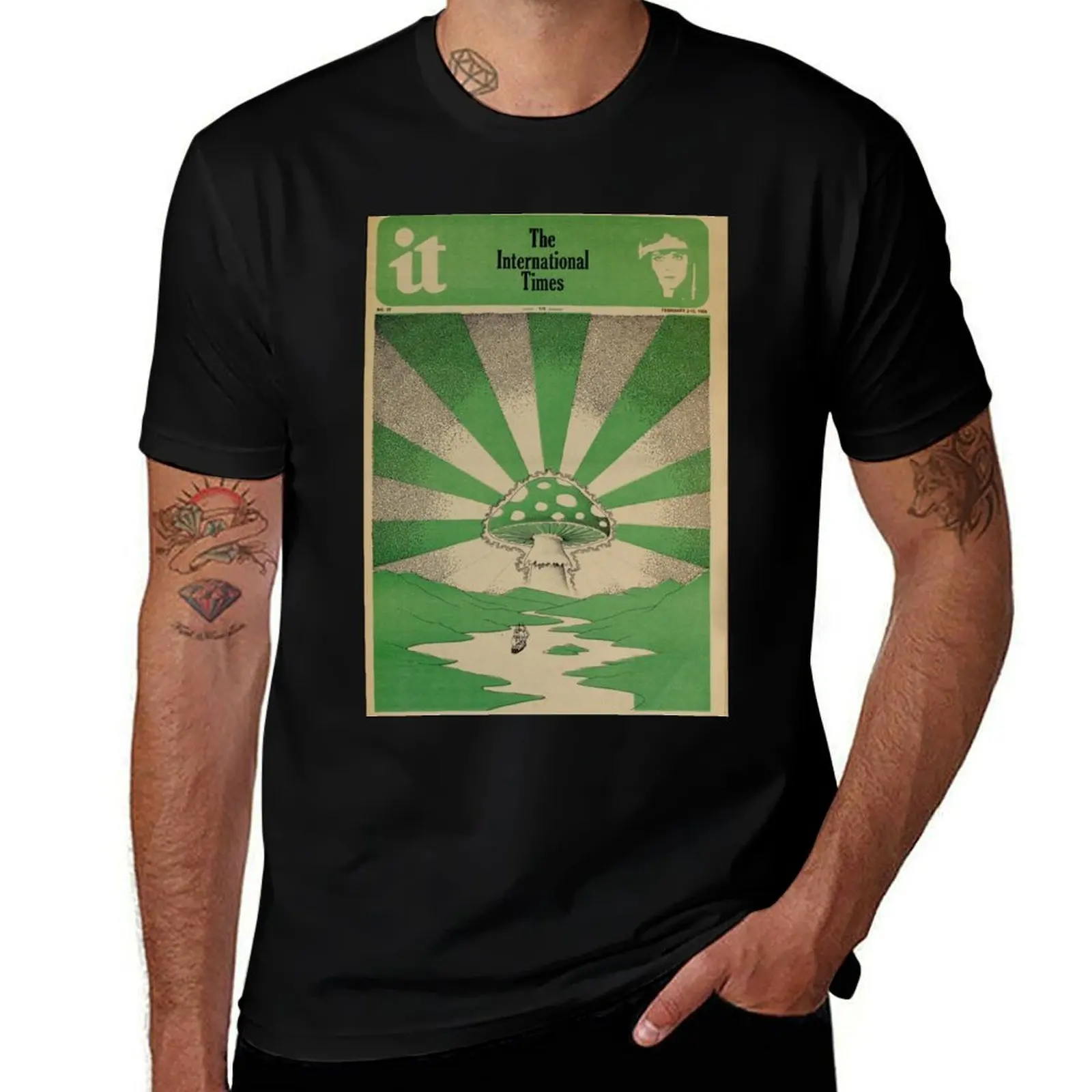 IT Magazine Green Mushroom Magazine Cover - 1968 Hippie Alt Rock T-Shirt Minimalist Casual Short Sleeve Top T-Shirt