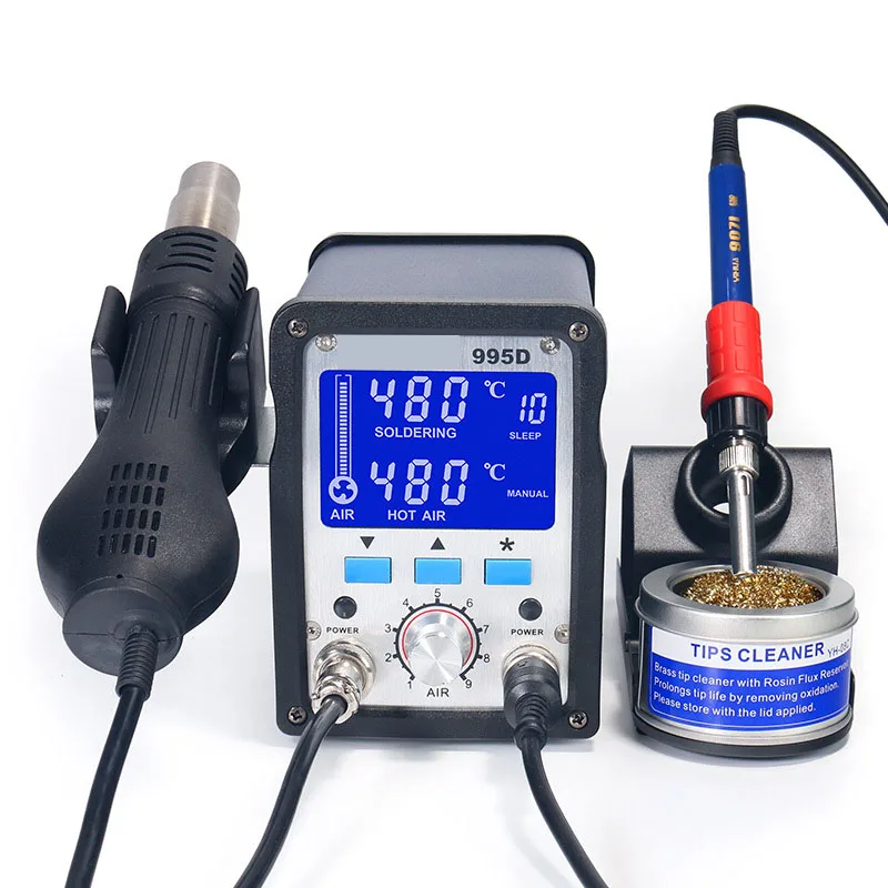 High Power 2-in-1 Hot Air Gun Soldering Station LCD Large Screen Thermostatic Digital Welding Machine For Repair Maintenance