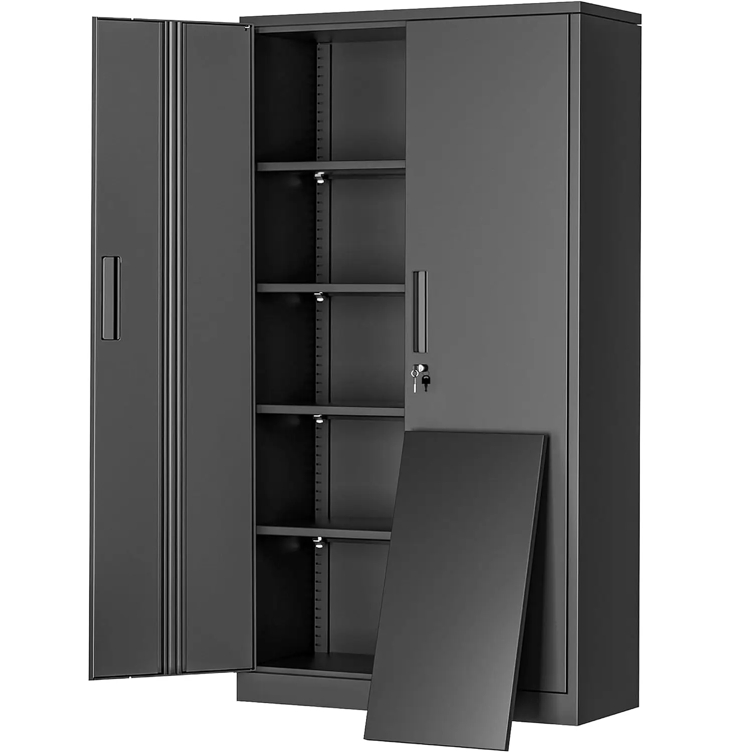 Metal Cabinet, 72” Black Tool Steel Locking Cabinet with Doors and 4 Shelves, Tall Cabinets for Garage Storage Systems Lockable