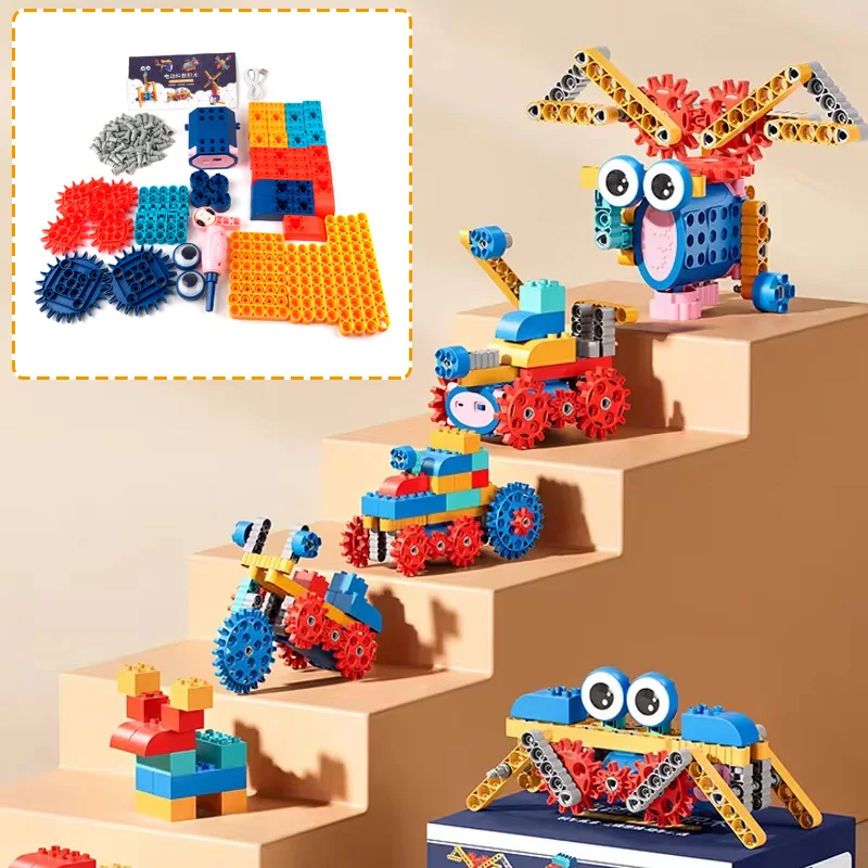 Bloques de construcción creativos para educación científica, 116 Uds., con funciones de potencia del Motor, piezas grandes, montaje de engranajes, ladrillos, regalos para niños