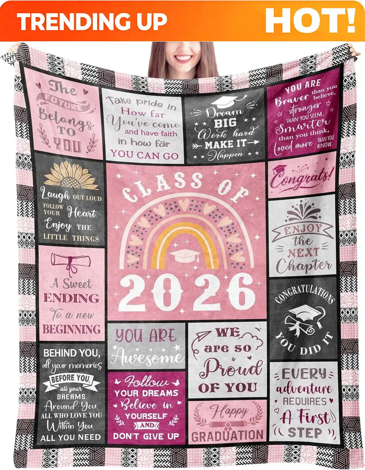 Customize Graduation Gifts 2026 Blanket, Class of 2026 High School College Masters Degree Graduation Gifts for Her Women, Gradua
