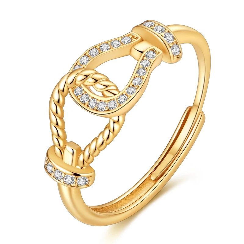 الأصلي 925 فضة ذهبي حلقة مزدوجة حدوة الحصان خواتم مفتوحة للنساء مجوهرات للبنات هدايا المناسبات عيد الميلاد #1