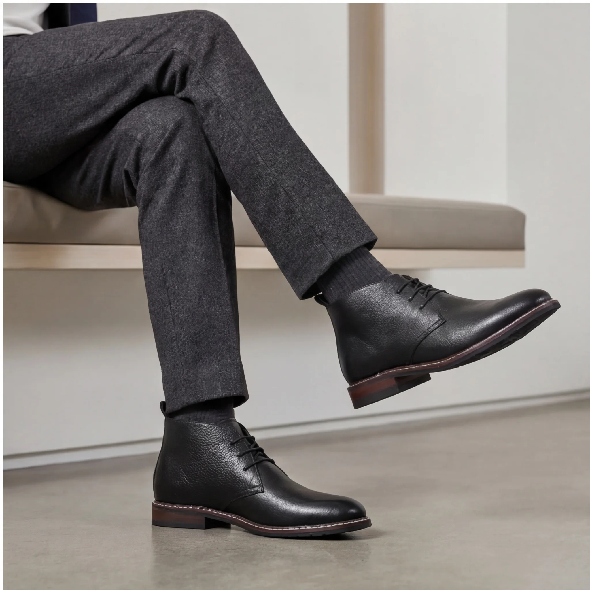 100% Leder Herren Chukka Boots Modische Bequeme Marken-Knöchelstiefel Echtleder Desert Boots # KD585 – Detail 19