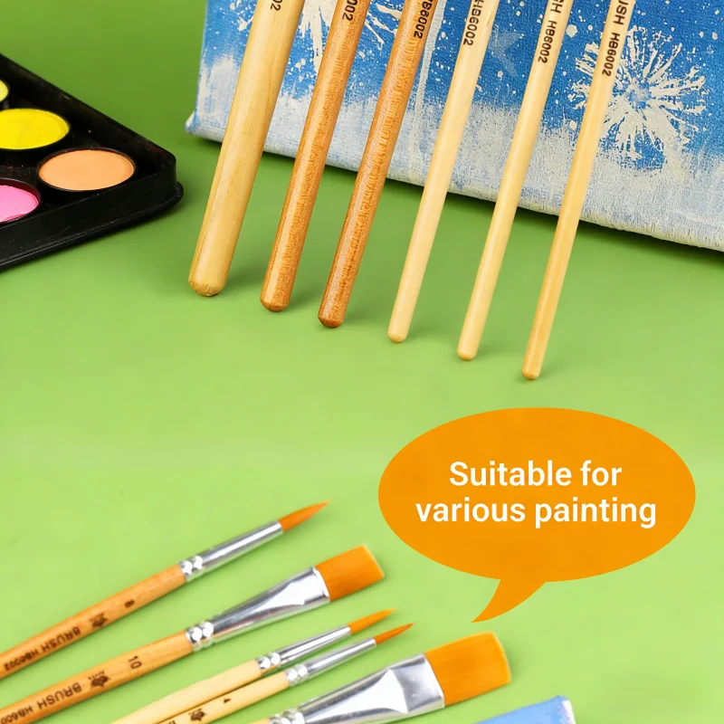 6Pcs Fine Line Drawing Pen Set Nylon Hair Paint Brushes Flat Head Art Brushes for Oil Watercolor Gouache Acrylic Painting
