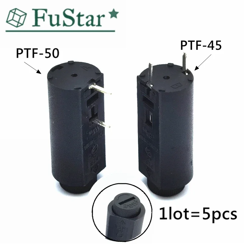 10Pcs=5Set PTF45 PTF50 Safety Socket 5*20 Imported Fuse Holder PCB Plug-in Welding Vertical  Base With 5pcs Glass Fuse PTF-45/50