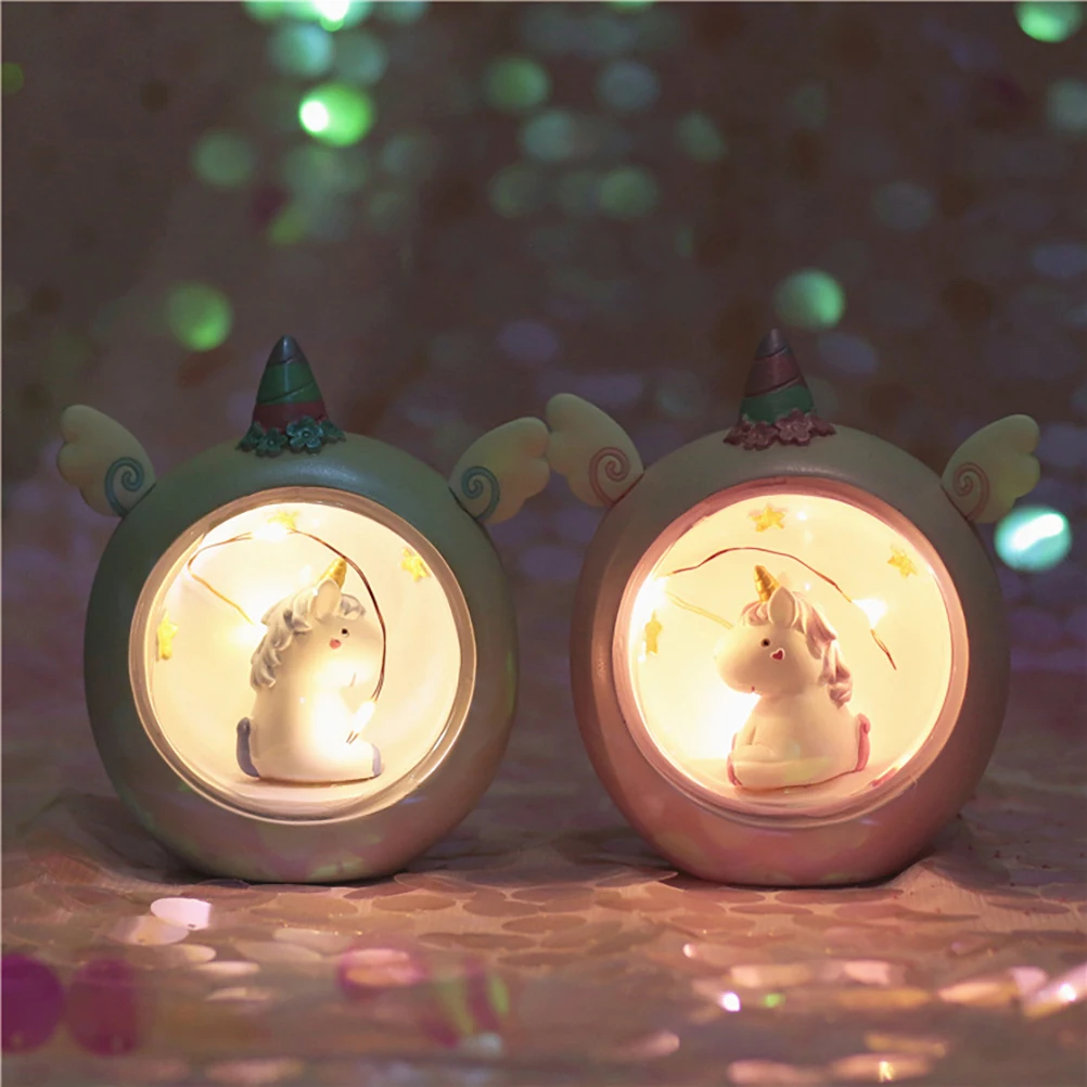 

Unicorn Night Light Pink Resin Cartoon Atmosphere Lamp for Kids Room Bar Hotel Birthday Holiday Gift Stars Moon Projector