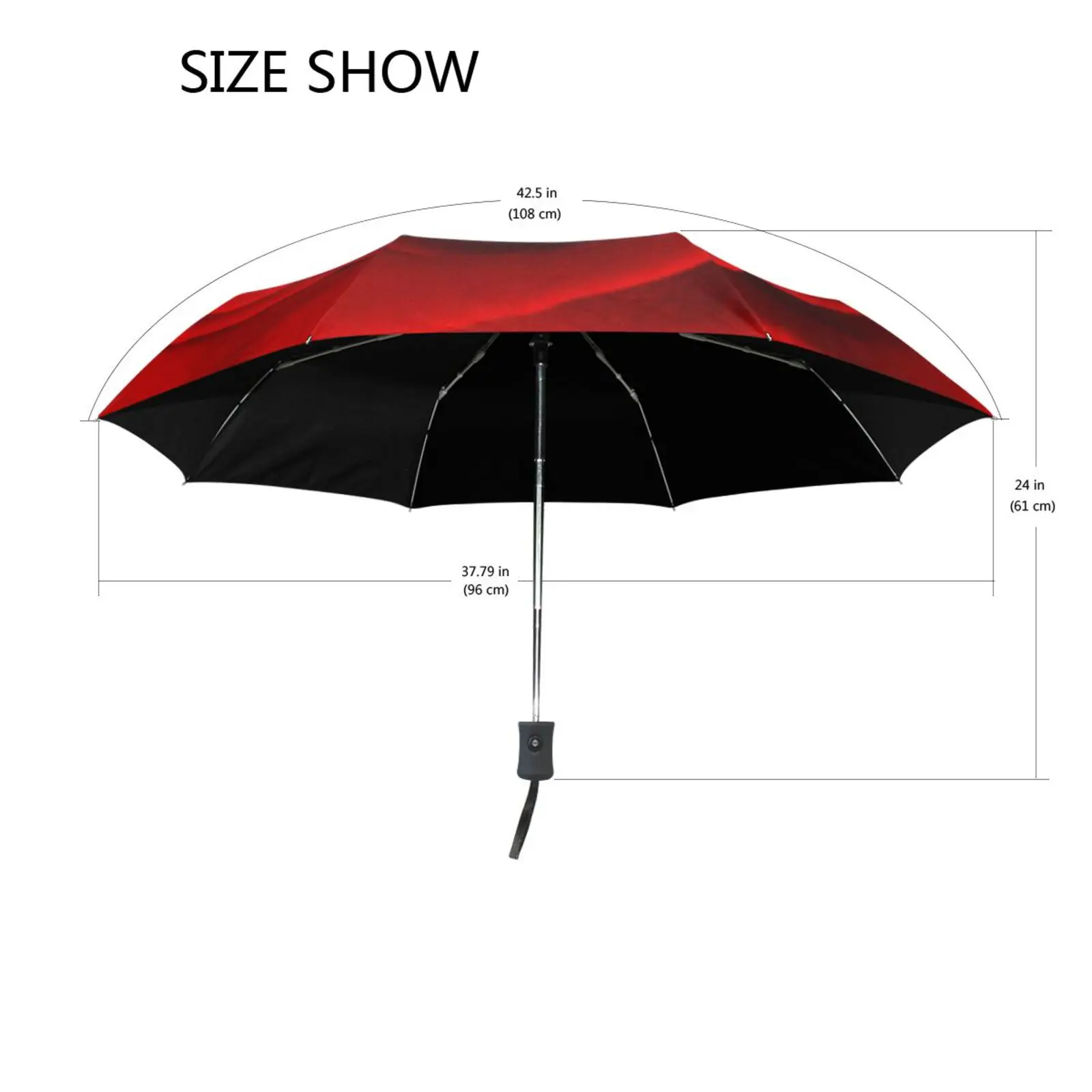 Red Rose Flower Print Women\'s Rain Umbrella Portable Three Folding Automatic Umbrella Parasol Inside Black Coating Parapluie