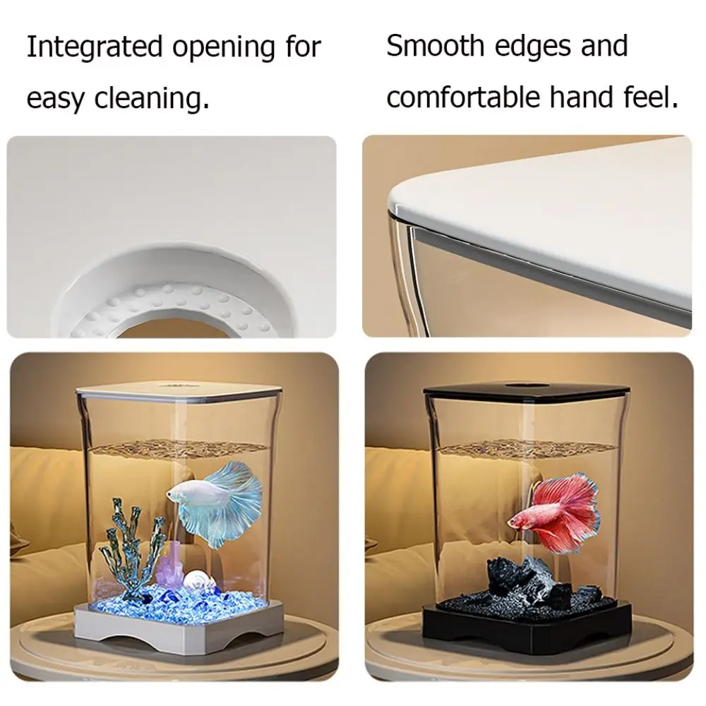 Acrylic Betta Fish Tank High Transparency with Feeding Hole Mini Goldfish Tank Removable Desktop Fish Bowl For Shrimp Clownfish