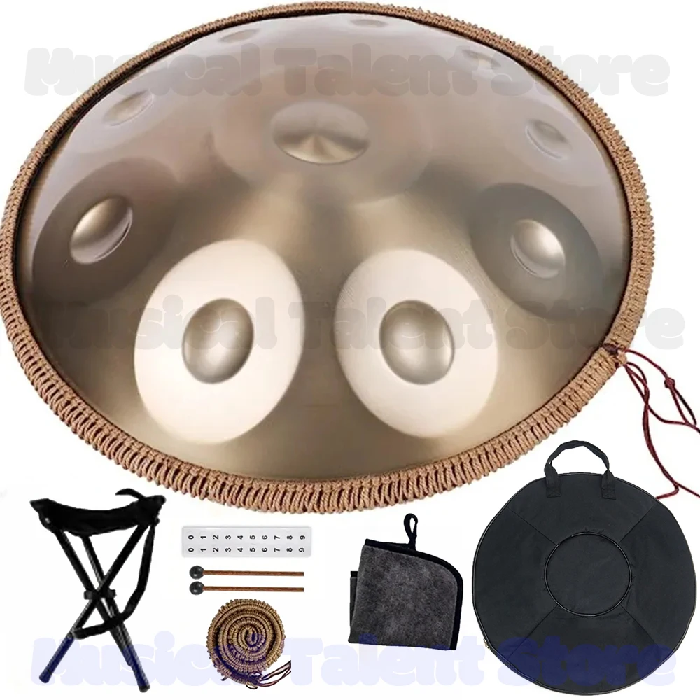 

440Hz,432Hz Gold Handpan Drum with Steel Tongue for Yoga, Meditation Instrument, Beginner, Tambor Gift, 22 in, 9, 10, 12 notes