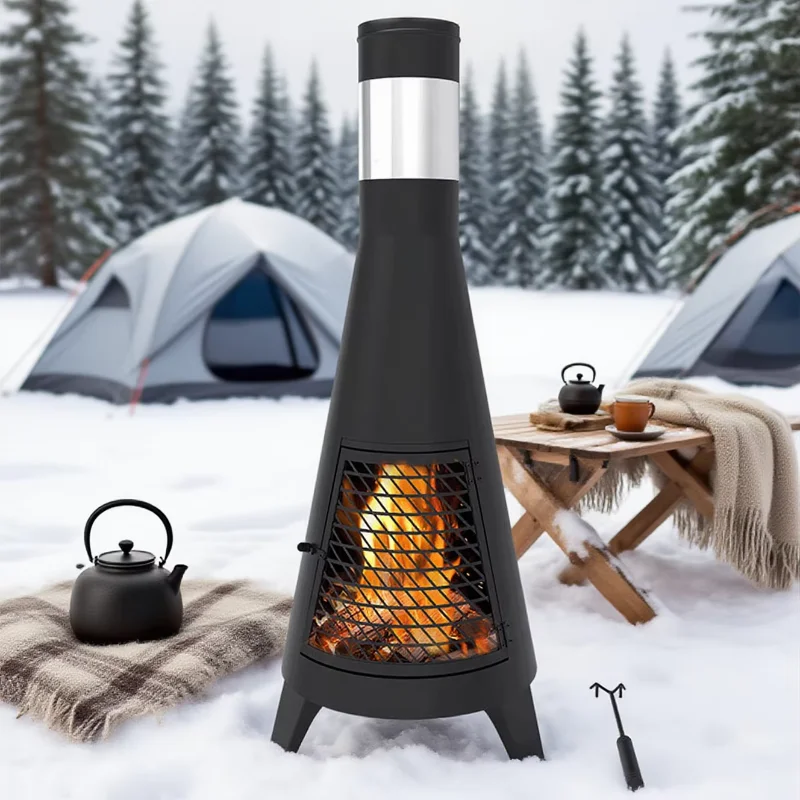 Gas Chrome Plated Patio Heater Outdoor Fire Pit Garden Villa Campfire BBQ Charcoal Heating Furnace Wood