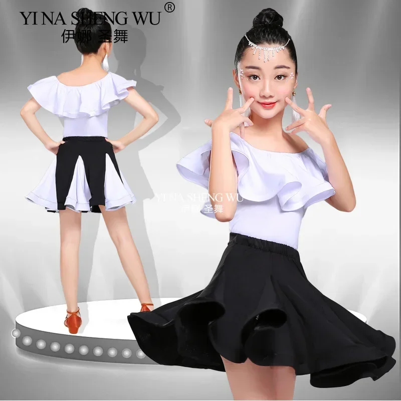 

Children's Latin Dance Dress Girls' Practice Competition Professional Performance Dress Two-piece Short-sleeved Skirt Costume