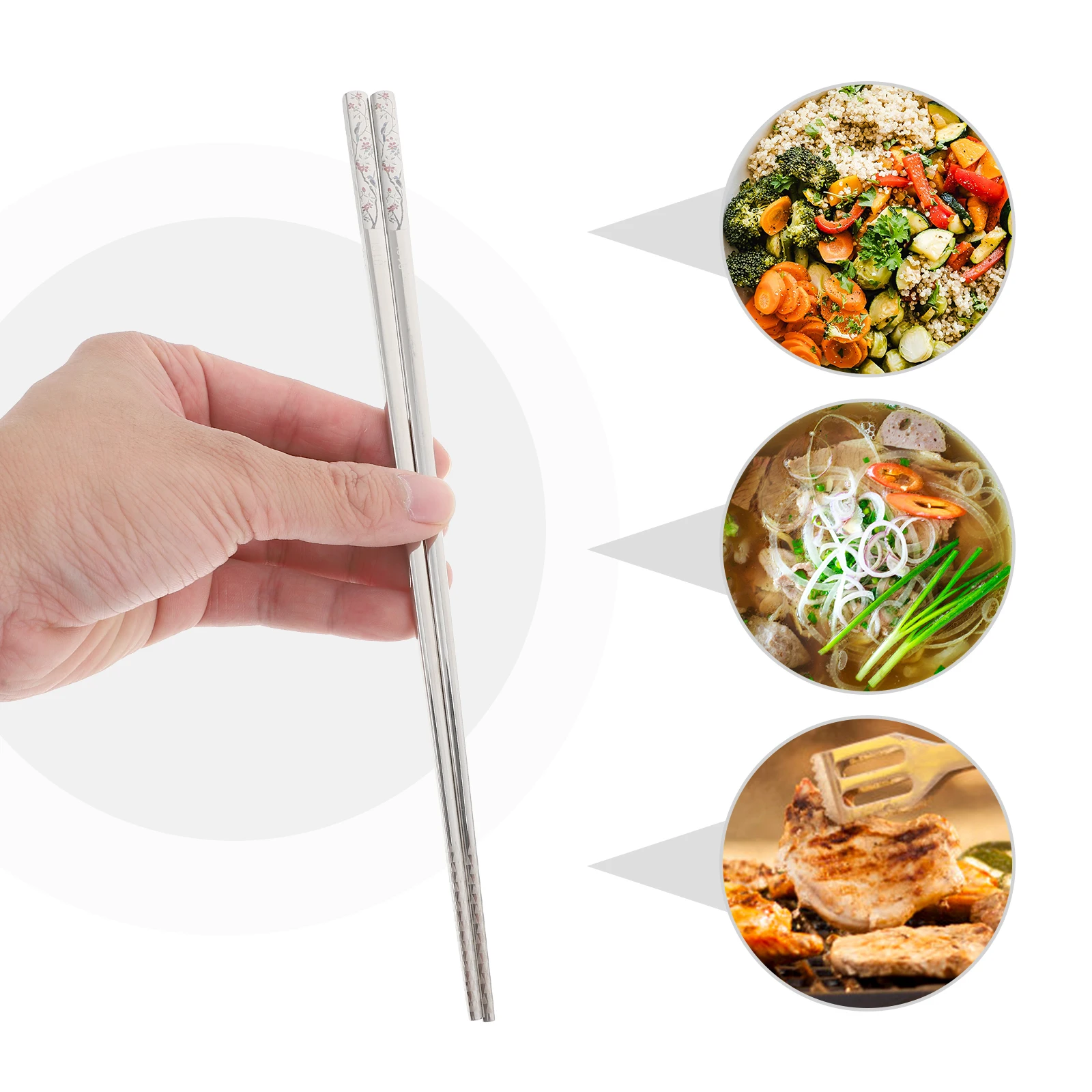 

Premium Stainless Steel Chopsticks Household Flatware Non-Slip Food Serving Tableware Lightweight Portable