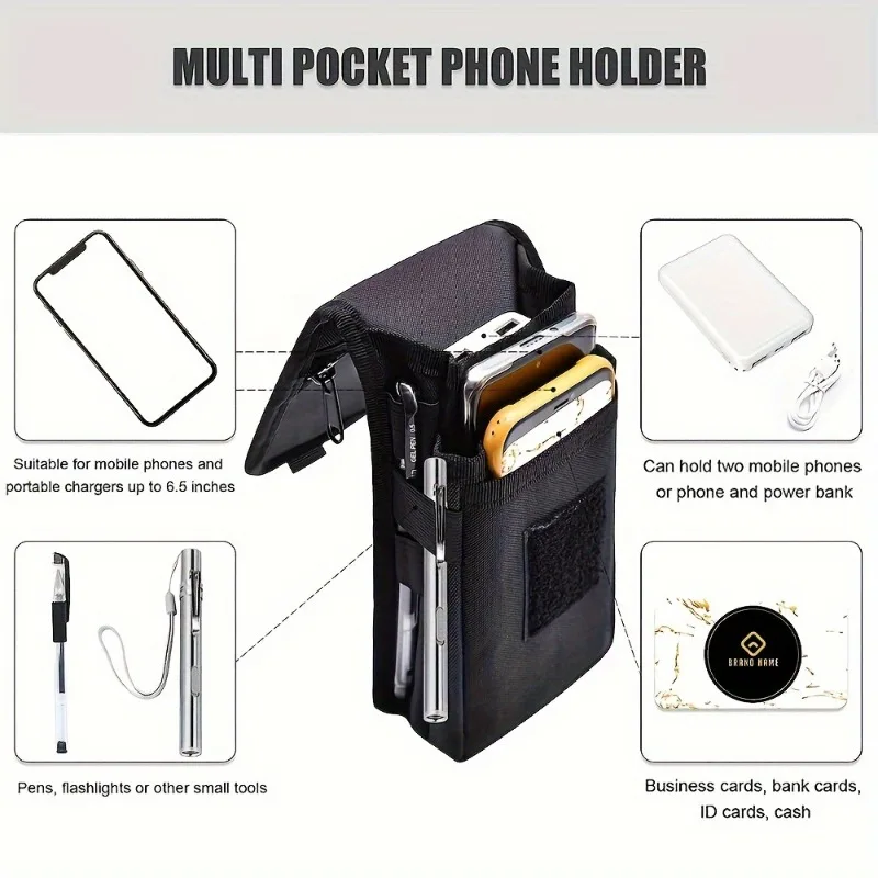 Outdoor Leisure Nylon Wear-resistant Waist Bag with A Three-compartment Layered Design for Pen Insertion