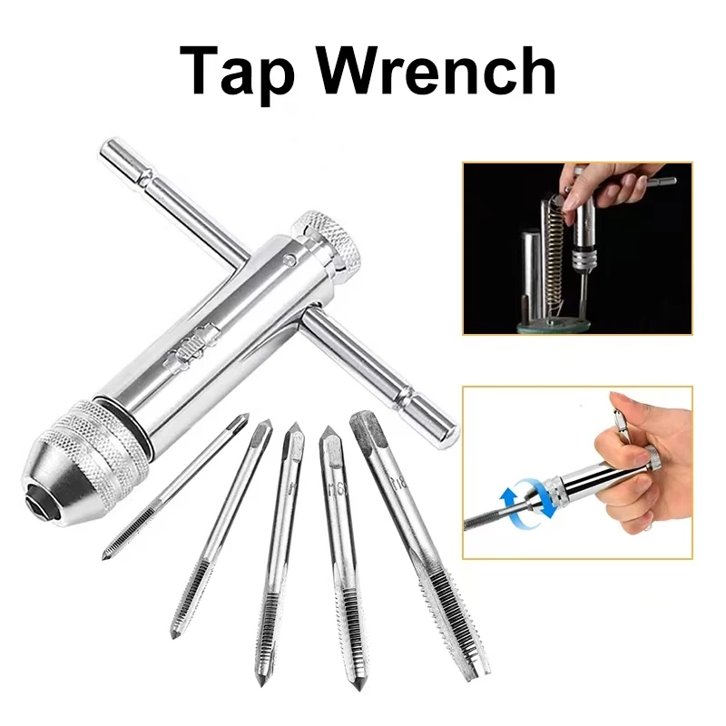 T-shaped wrench M3-M8 straight groove hand tap ratchet wrench adjustable forward reverse thread tapping tool accessory