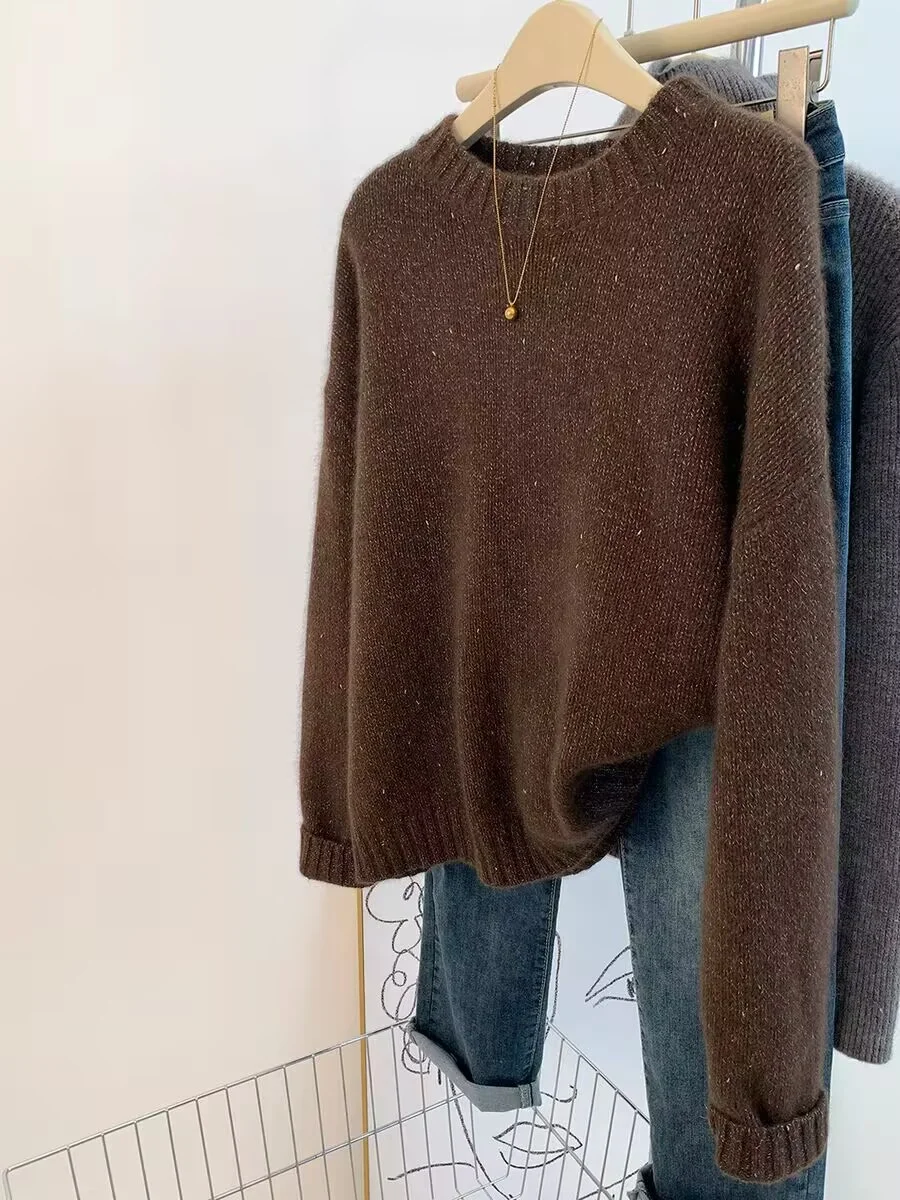 2025 New 100% Merino Wool Sweater Women O-neck Long Sleeve Pullover Spring Autumn Basic Pure Color Knitwear Soft Comfort Tops