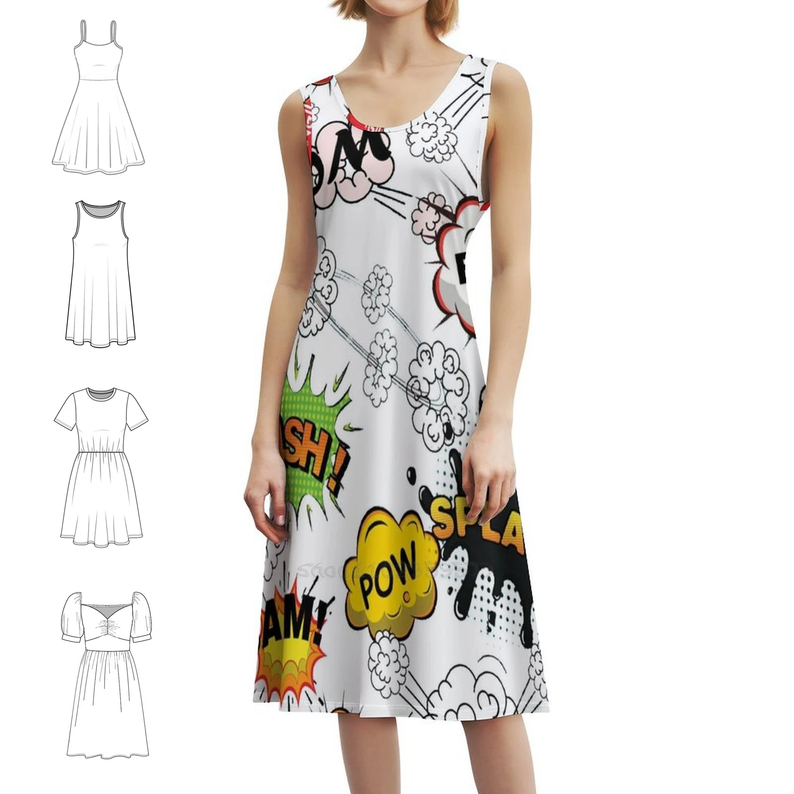 

Comics Balloons Vintage Bohemian Dress Puff Sleeve Or Sleeveless Options For Women Dress Comics Balloons Boom Comic Quadrinhos