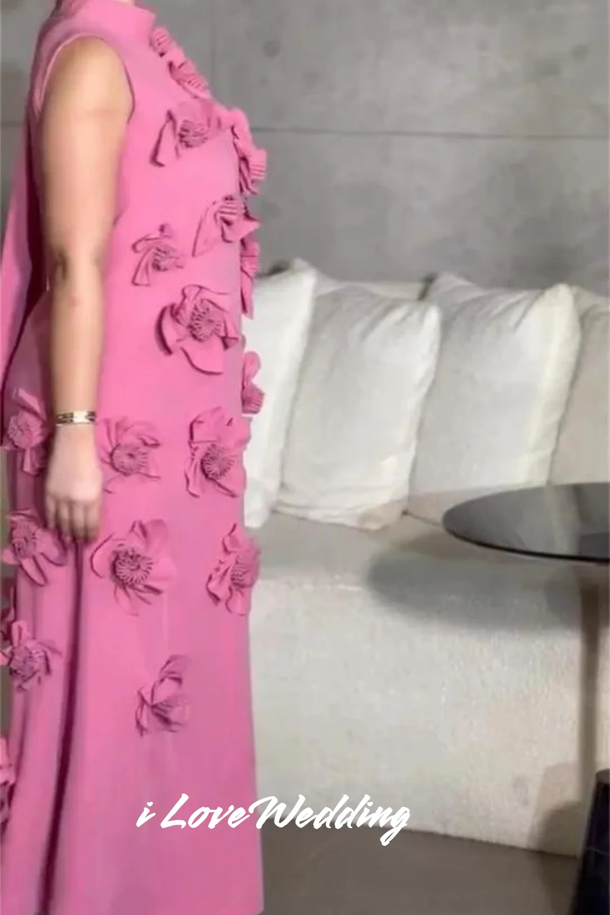 Pink High Neck Evening Dress 2025 Sleeveless A-Line 3d Flowers Ankle-Length Prom Dress Pleated Wedding Party Dresses Customized