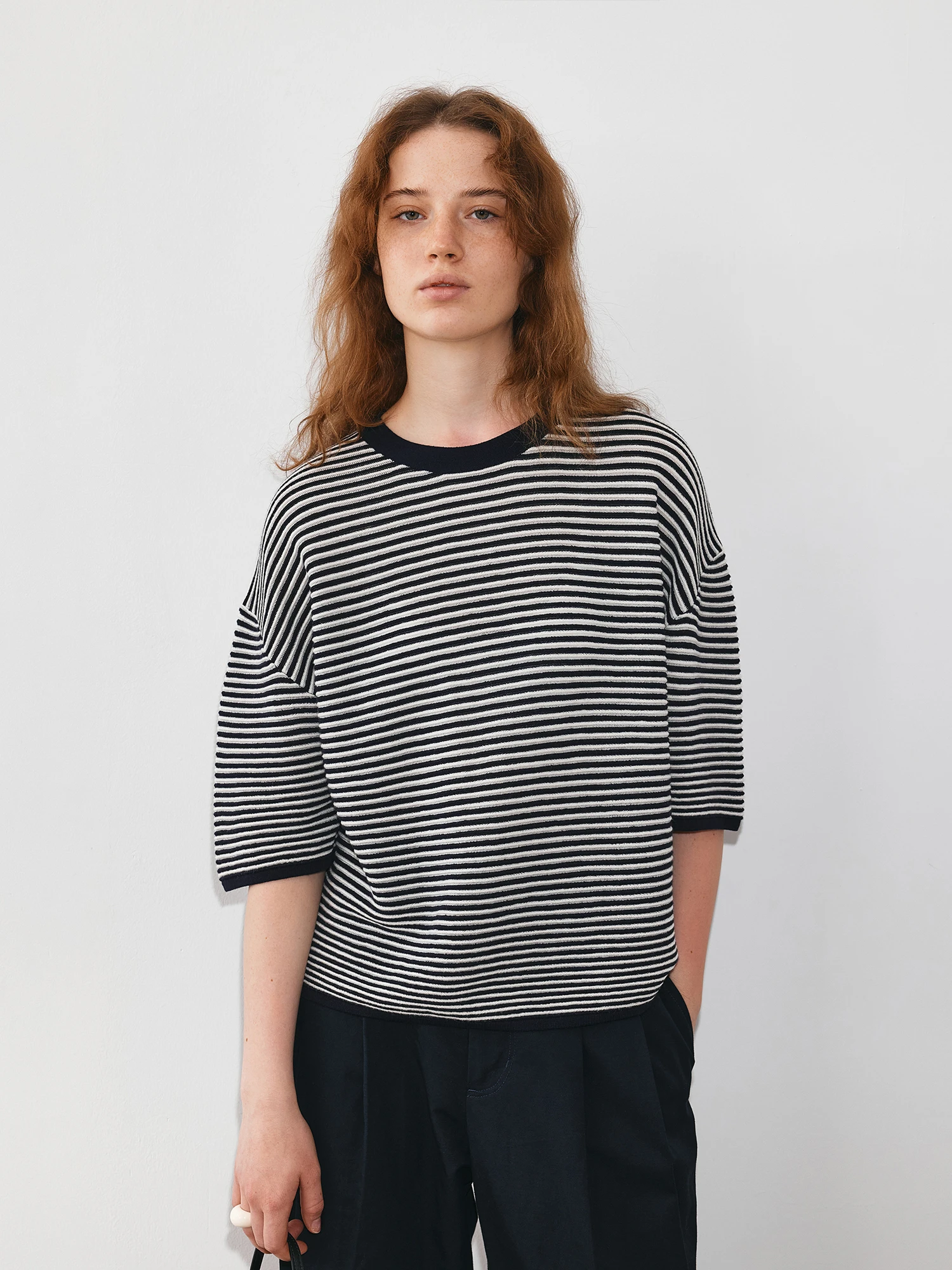 

Новый женский пуловер Tfa Early Spring из двойной шерсти, свободного кроя, в полоску, повседневный, дышащий