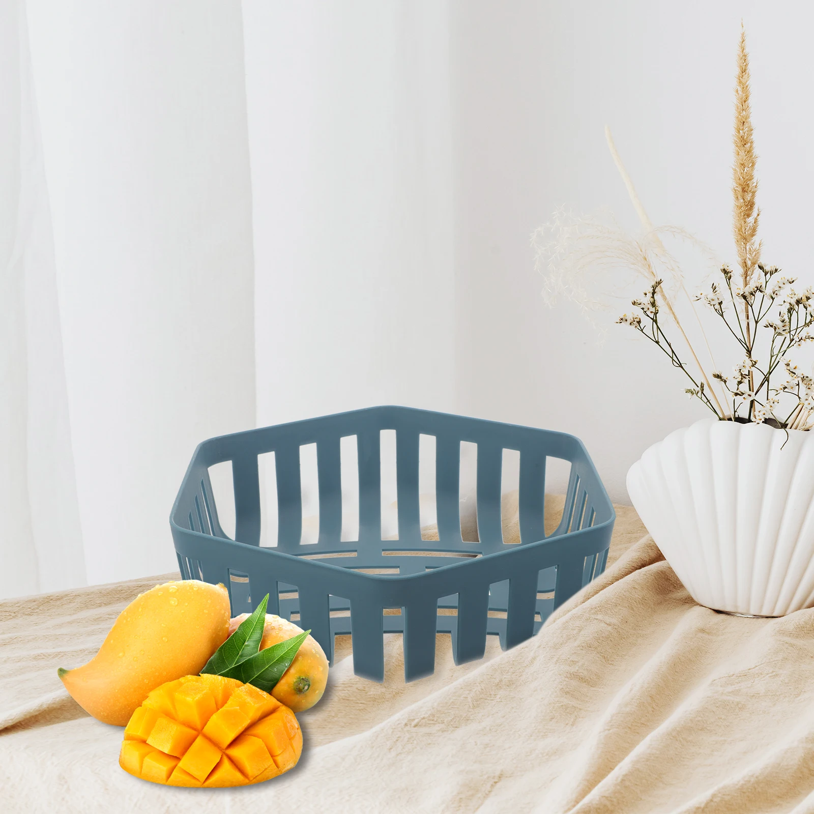 

2pcs Plastic Hollow Fruit Basket Kitchen Organizer Vegetable Storage Container Bright Color Modern Style Food Serving Holder