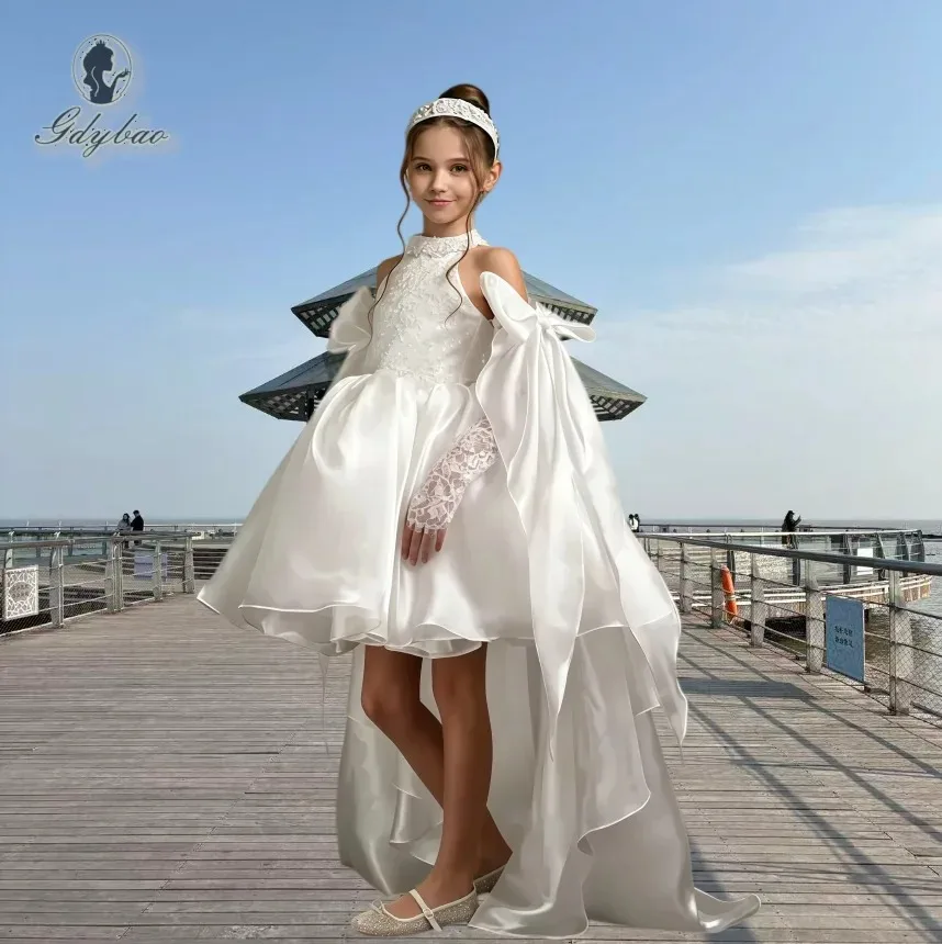 

Customized Lace Appliqué A-Line Skirt Wedding Pink Flower Girl Dress with for Girls Birthday First Communion Elegant Party Dress