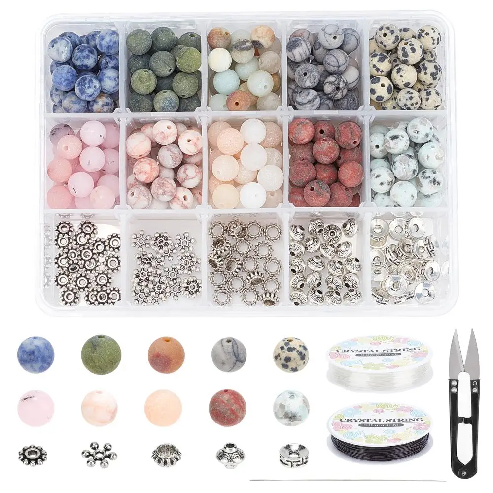 DIY Jewelry Making Kits Mixed Frosted Natural Stone Beads Elastic Crystal Thread Scissors Needles For Handmade Bracelet Earrings