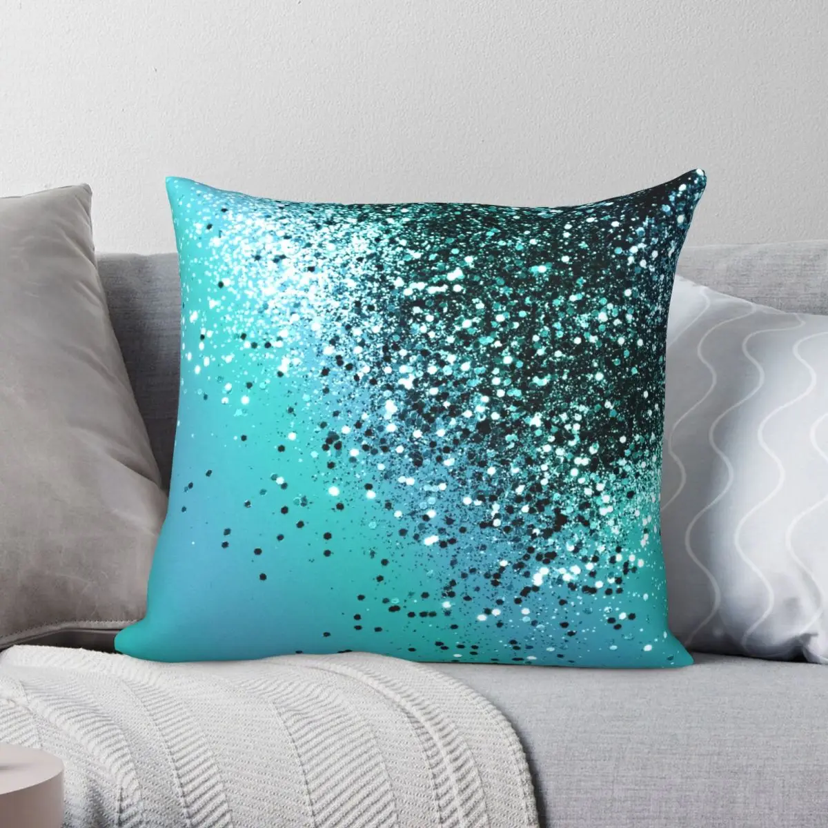 

Aqua Blue Ocean Glitter Square Pillowcase Polyester Linen Velvet Creative Zip Decor Home Cushion Cover