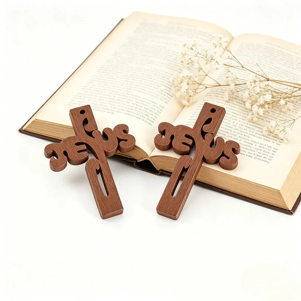 10PCS Wooden Miniature Cross Pendant Openwork Single-hole Design Christian Themes Prayer Baptism Making Necklace Fashion Jewelry