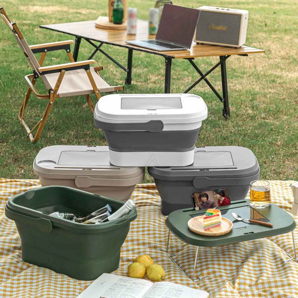 

Folding Picnic Camping Storage Basket Large Capacity Outdoor Beverages and Fruits Storage Box Portable Spring Outing Hand Bucket
