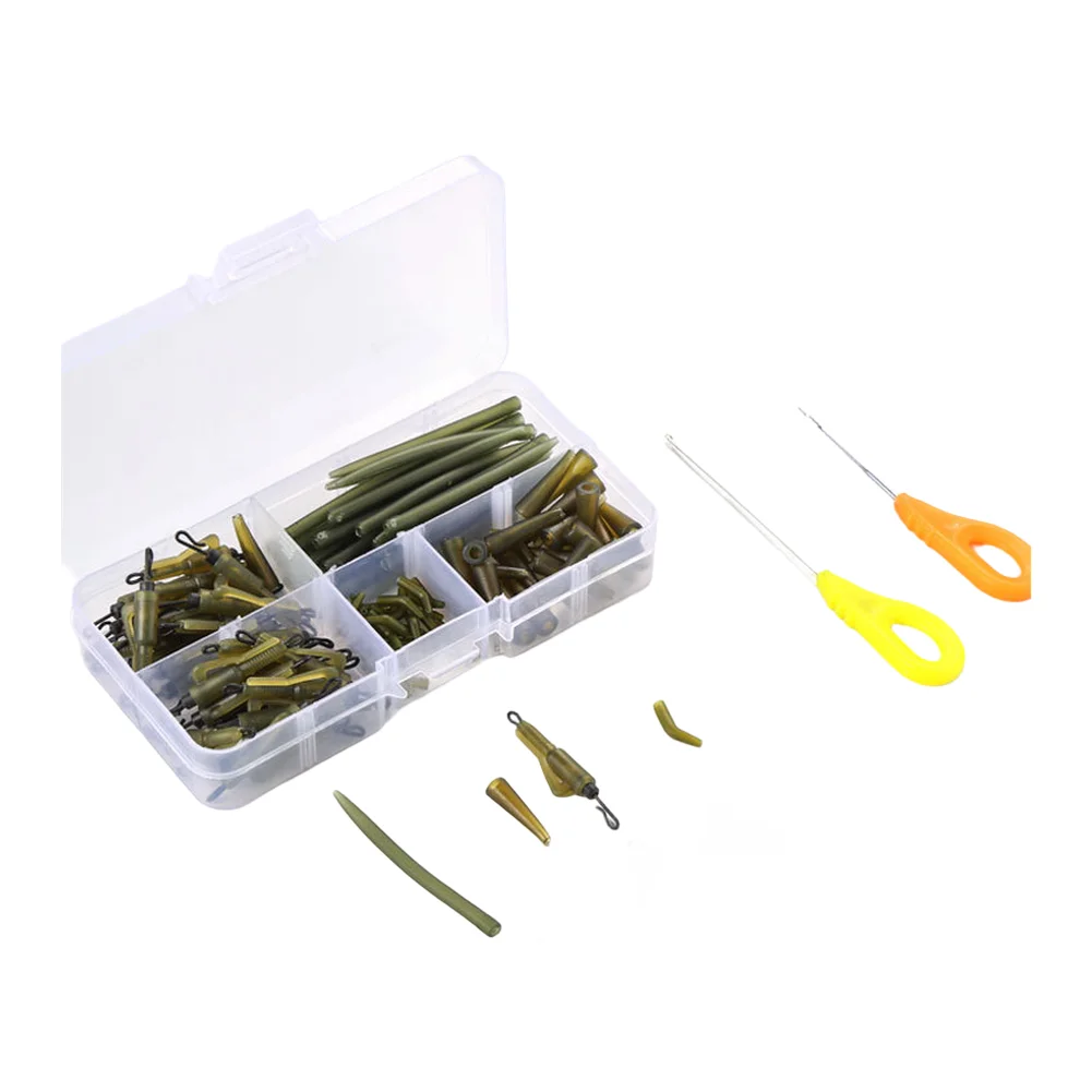92PCS Carp Fishing Line Protection System with TPR Rubber Sleeves Curved Tubes 3-Way Swivels Q Rings Needle and Latch Pin