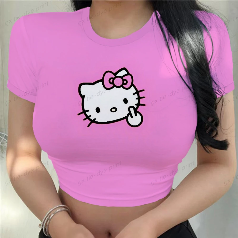 Summer Sexy E-girl Baby Tee Streetwear Y2k Clothes Hello Kitty pattern Print Crop T-shirts 2023 Fashion Casual Women Crop Top