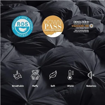 奢華四季鵝絨纖維被芯,加州特大號,精緻褶皺設計,優質布料 10 最佳銷售 黑色被褥套裝 - №9