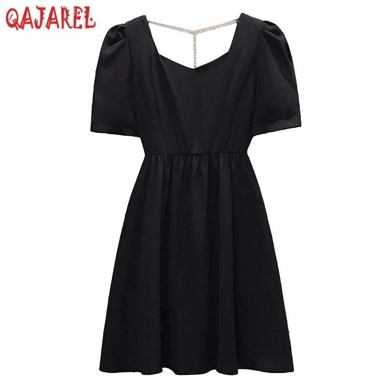 

2024 Black Fashion Bow Backless Sexy Club Midi Dress Women Korean Vintage Hepburn Dress Summer New Elegant Bodycon Casual Dress