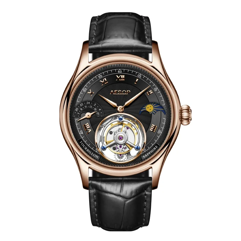 New 7027 Aesop Genuine Watch For Men Multi-Function Tourbillon Moon Phase Brand Mechanical Men's Watches Luxury Sapphire Mirror