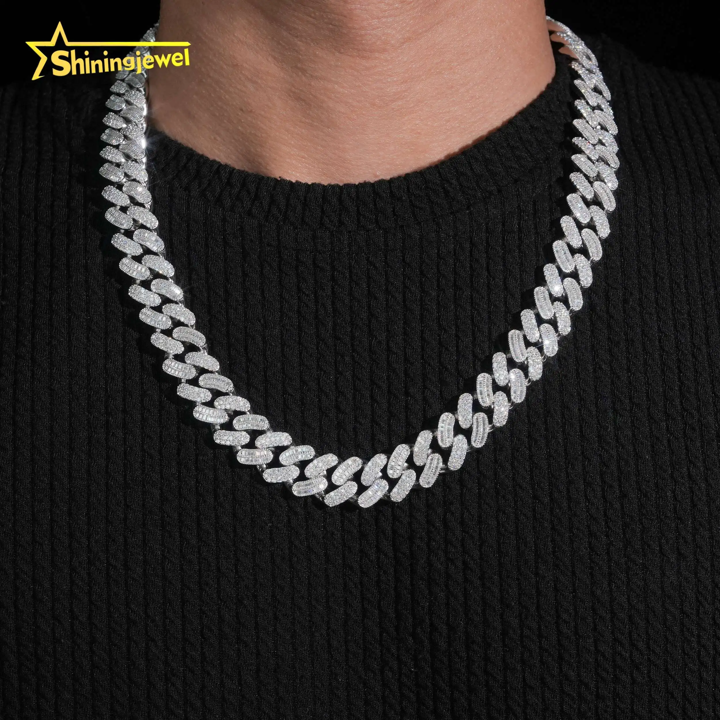 Out Iced Jewelry 15mm Mix Cut 925 Silver Iced Out Cuban Link Chain Moissanite Diamond Hip Hop Cuban Link Chain..
