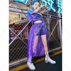 Ropa de moda de pasarela para niñas, ropa de baile de Jazz para niños, ropa de rendimiento de baile para niñas de Hip-hop, holográfica