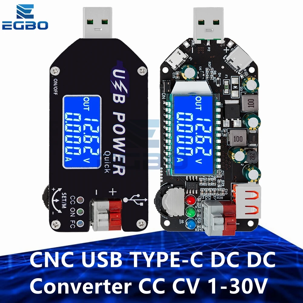 محول تيار مستمر من نوع C USB باستخدام الحاسب الآلي ، مصدر طاقة منظم قابل للتعديل ، CC CV ، 1-30V ، 2A ، 15W ، QC2.0 AFC