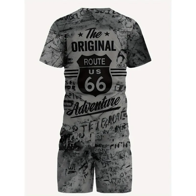 Summer 2025 3D Printed Casual Sports Set Breathable Outdoor Men's T-shirt Shorts Polyester Fiber Two Piece Set
