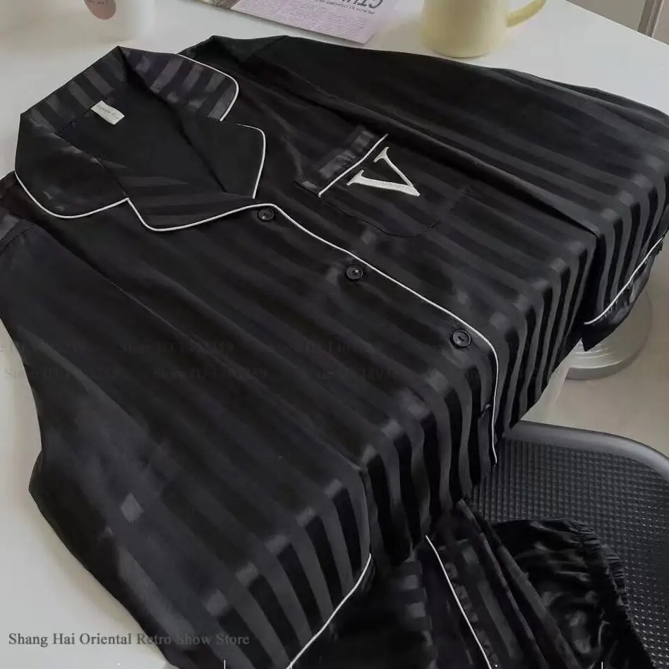 الربيع الصيف الإناث منامة مجموعة الملابس الداخلية حريري الساتان ملابس خاصة طويلة الأكمام منامة دعوى فضفاضة ملابس المنزل غير رسمية المتسكعون #4