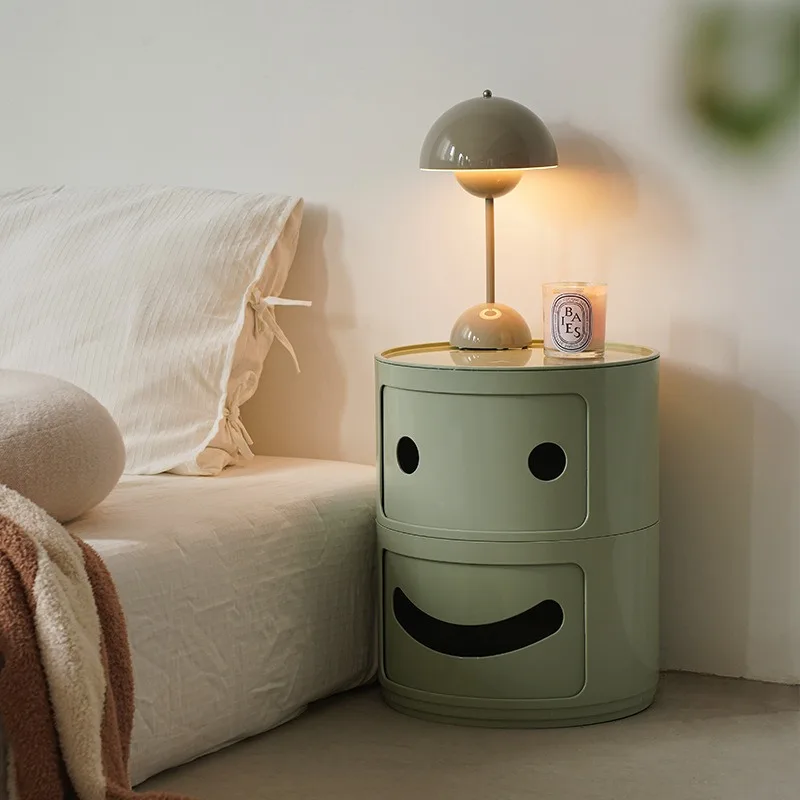

Smiley face round creative children's bedside table modern simple bedroom ins creamy wind cute storage side cabinet