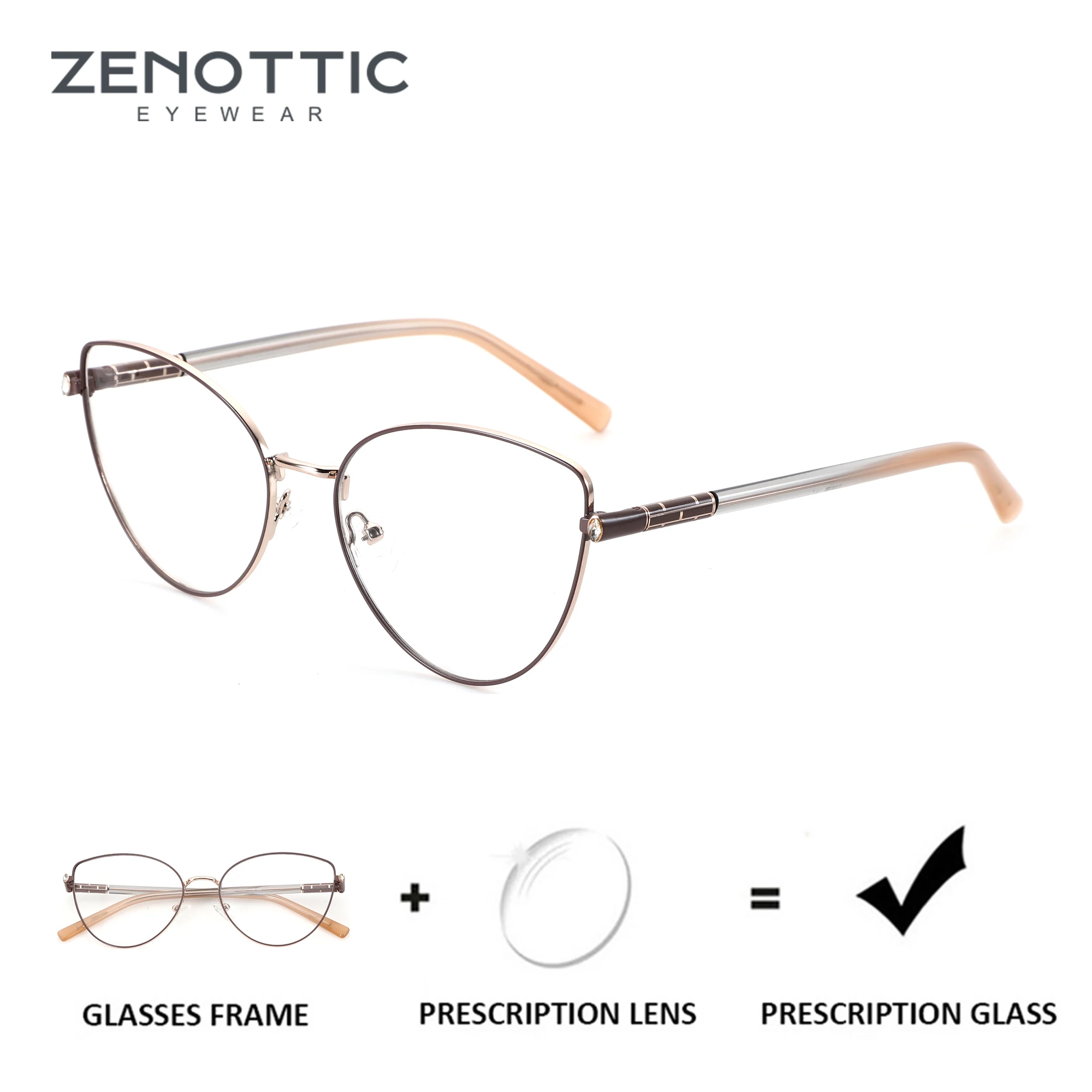ZENOTTIC (M Size) Women Butterfly Metal Prescription Glasses Graduated Eyeglasses For Myopia Progressive Lenses