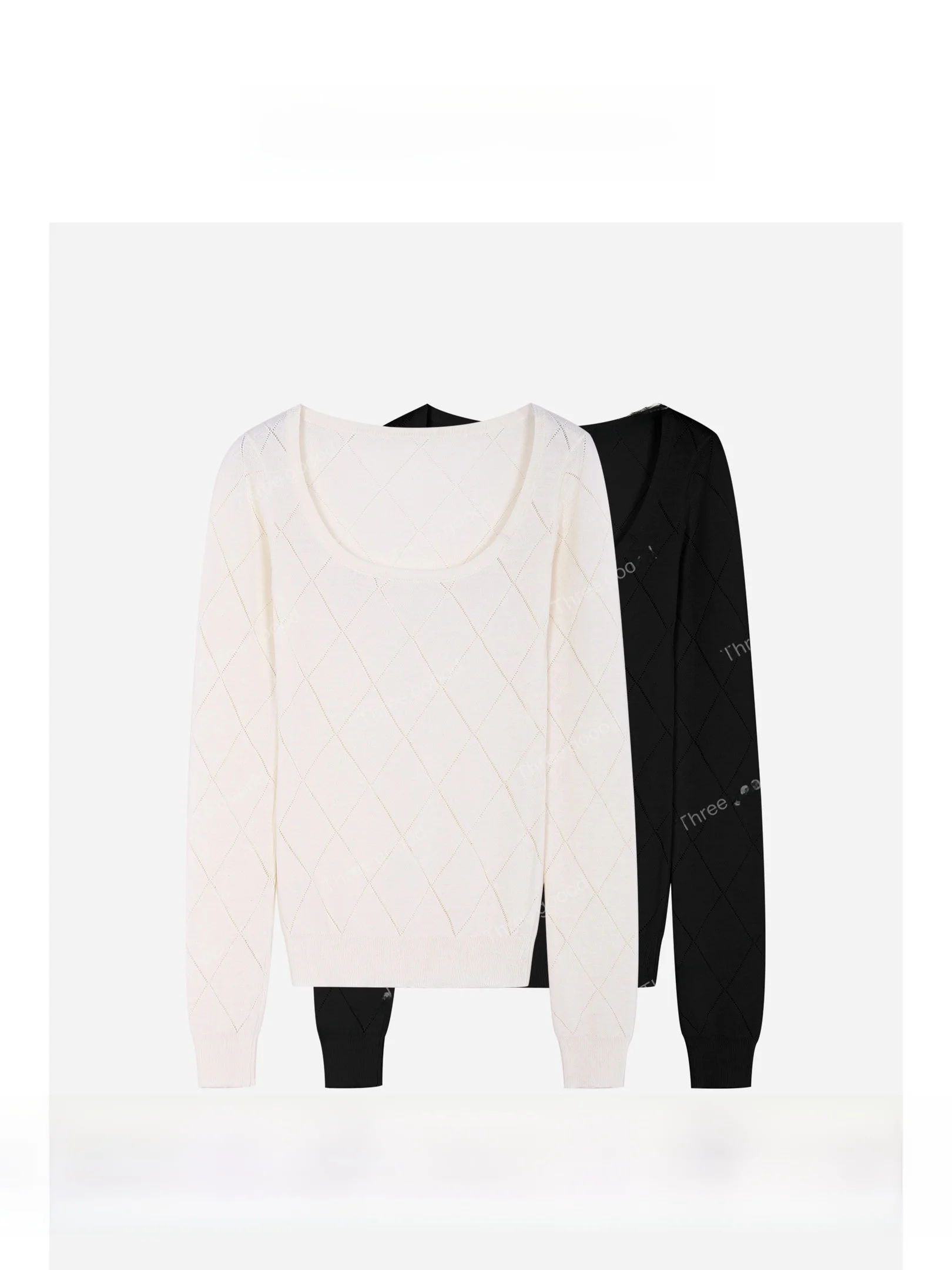 

Tee Goood Ele Long Sve U-Ne Diamond Pattern Hollow out Slim Fit Knitted Sweater Casual Sle Polyester Wool Blend