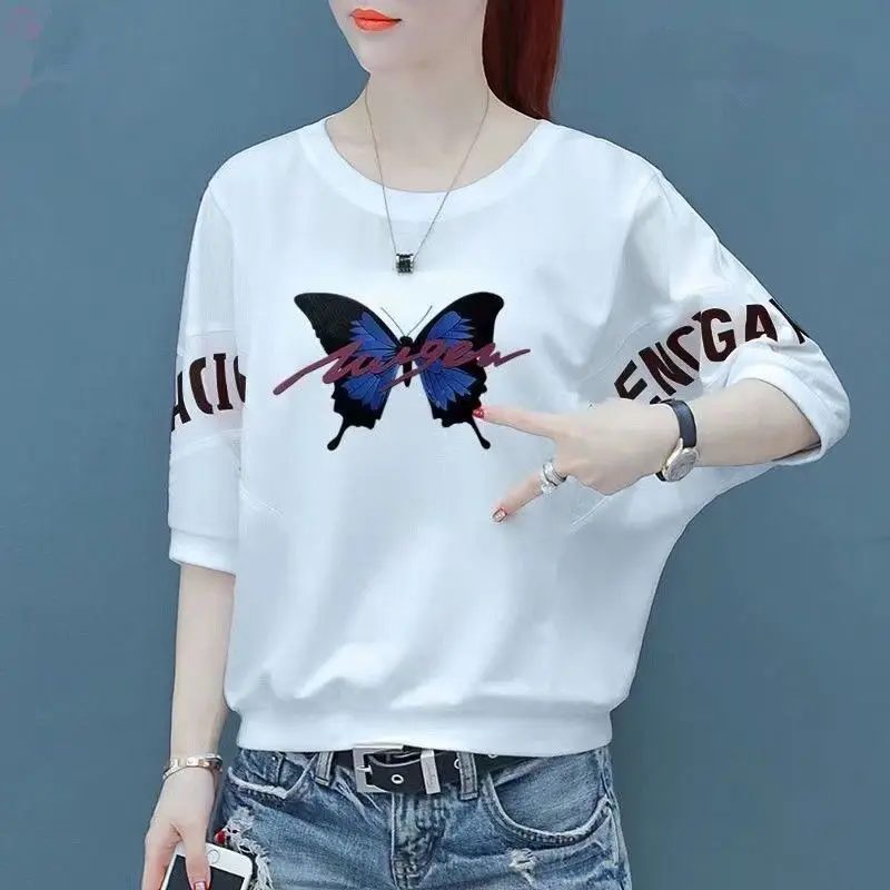 2024 Koreaanse Zomer Nieuwe Pullover O-hals Patchwork Print Letter Losse Casual Minimalistische T-Shirt Tops Met Korte Mouwen