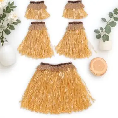 5Pcs Hawaiian Grass Skirt Set Elastic Waistband Including Arm Bands Leg Bands Tropical Luau Party Costume Accessory Beach Dance